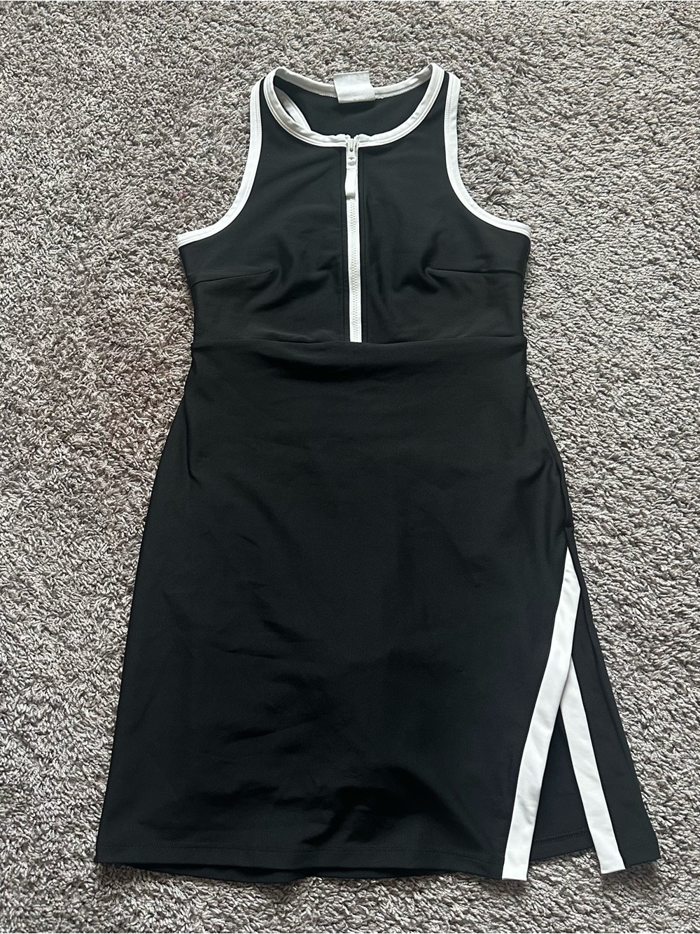 Black Midi Tank Dress with White Zip Trim